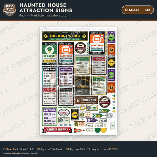 Alpine Railworks 30233O O Scale Haunted House Attraction Signs