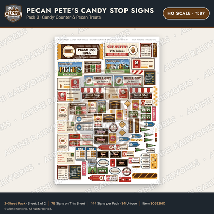 Alpine Railworks 30592HO HO Scale Roadside Signs - Pecan Candy Stop