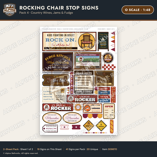 Alpine Railworks 30987O O Scale Roadside Signs - Giant Rocking Chair