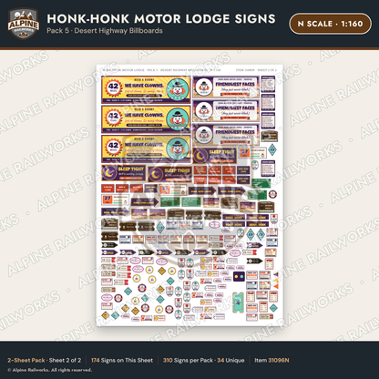 Alpine Railworks 31096N N Scale Roadside Signs - Clown Motel