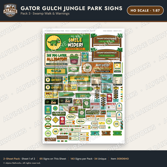 Alpine Railworks 30806HO HO Scale Roadside Signs - Alligator Park