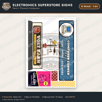Alpine Railworks 30677G G Scale Electronics Superstore Signs - Phones