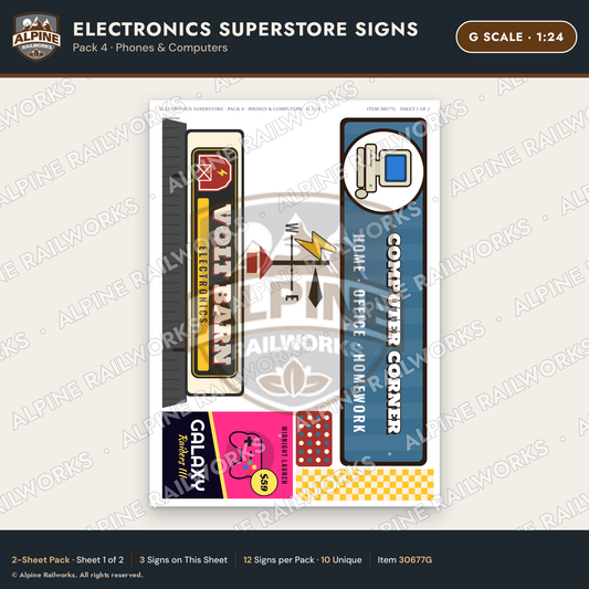 Alpine Railworks 30677G G Scale Electronics Superstore Signs - Phones