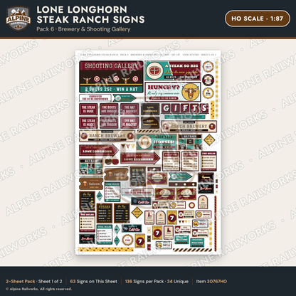 Alpine Railworks 30767HO HO Scale Roadside Signs - Big Steakhouse