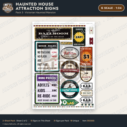 Alpine Railworks 30232G G Scale Haunted House Attraction Signs