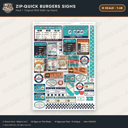 Alpine Railworks 30605O O Scale Fast Food Signs - Burger Stand