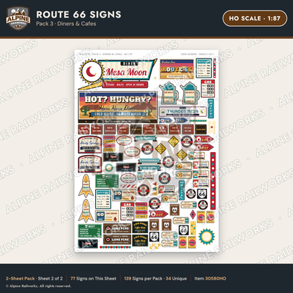 Alpine Railworks 30580HO HO Scale Route 66 Highway Signs - Diners