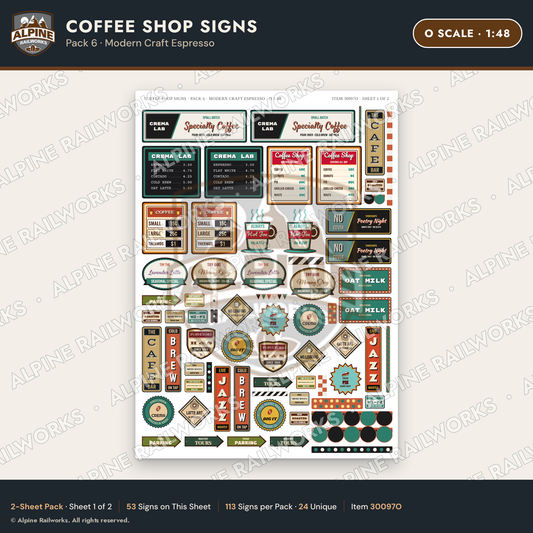 Alpine Railworks 30097O O Scale Coffee Shop Signs