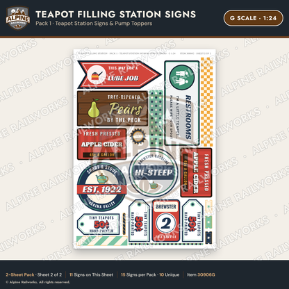 Alpine Railworks 30906G G Scale Roadside Signs - Teapot Gas Station