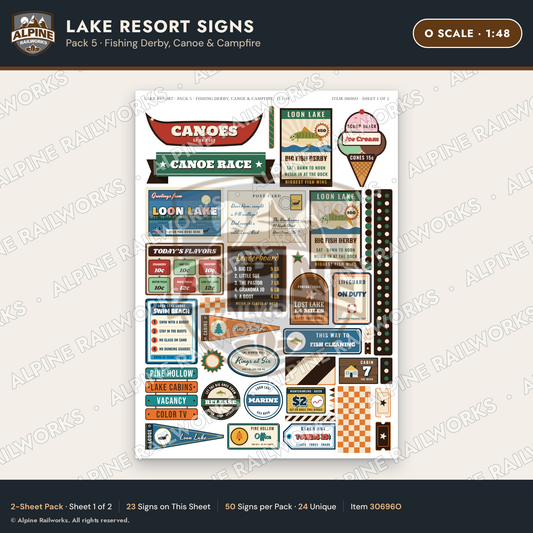 Alpine Railworks 30696O O Scale Lake Resort Signs - Fishing Derby