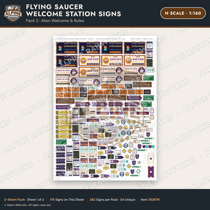 Alpine Railworks 31087N N Scale Roadside Signs - UFO Welcome Center