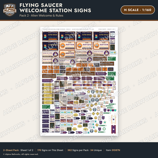 Alpine Railworks 31087N N Scale Roadside Signs - UFO Welcome Center
