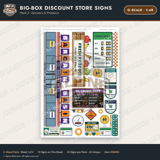 Alpine Railworks 30681O O Scale Big-Box Discount Store Signs - Grocery