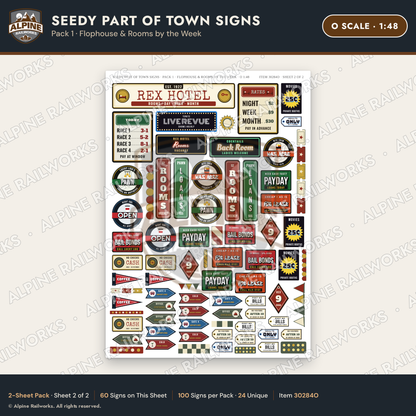 Alpine Railworks 30284O O Scale Seedy Part of Town Signs - Flophouse