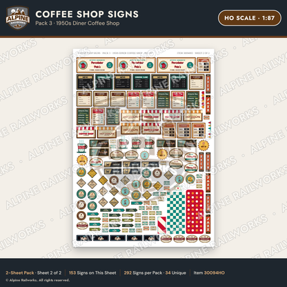 Alpine Railworks 30094HO HO Scale Coffee Shop Signs