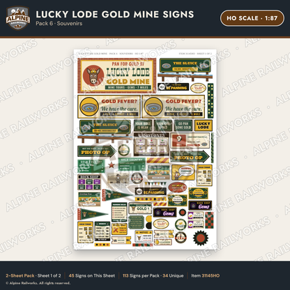 Alpine Railworks 31145HO HO Scale Roadside Signs - Gold Panning Mine