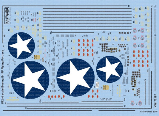 Warbird Decals 172187 1/72 B17F Blue Outlined Stars, Stenciling, National Insign