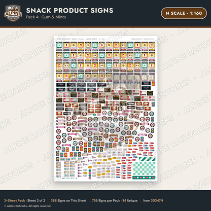 Alpine Railworks 30347N N Scale Snack Product Signs - Gum & Mints