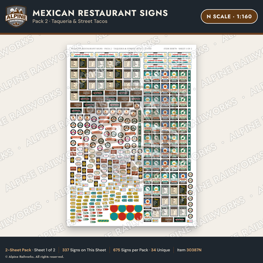 Alpine Railworks 30387N N Scale Mexican Restaurant Signs - Taqueria