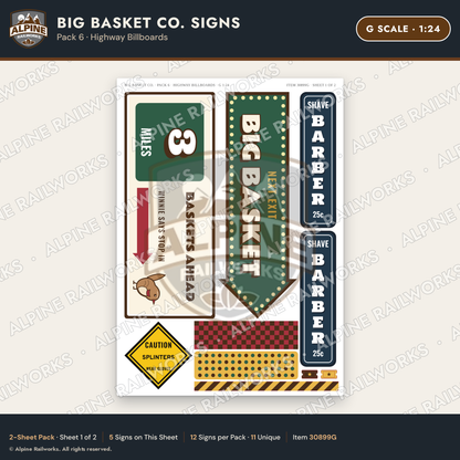 Alpine Railworks 30899G G Scale Roadside Signs - Basket Building