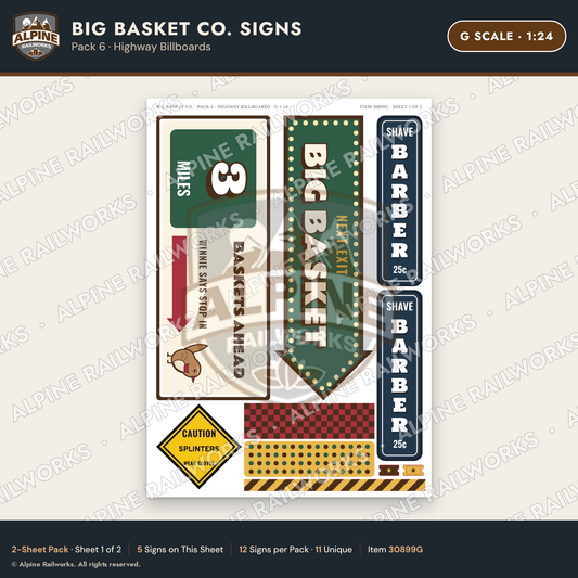 Alpine Railworks 30899G G Scale Roadside Signs - Basket Building