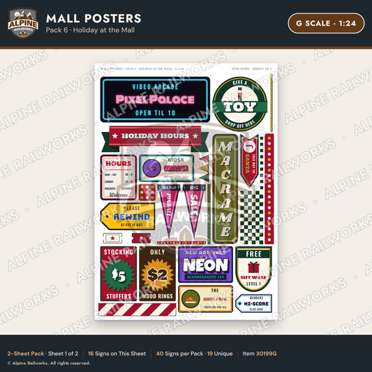 Alpine Railworks 30199G G Scale Mall Posters - Holiday at the Mall