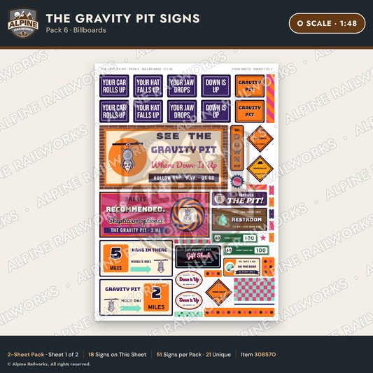 Alpine Railworks 30857O O Scale Roadside Signs - Mystery Hole