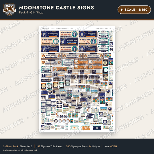 Alpine Railworks 31017N N Scale Roadside Signs - Stone Castle