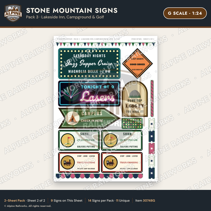 Alpine Railworks 30748G G Scale Tourist Signs - Stone Mountain