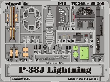 Eduard FE208 1/48 P-38J Photo Etch Interior Detail Set for Hasegawa
