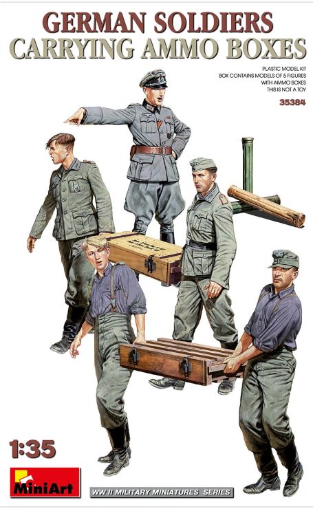 Miniart Models 35384 1/35 WWII German Soldiers (5) w/2 Ammo Boxes