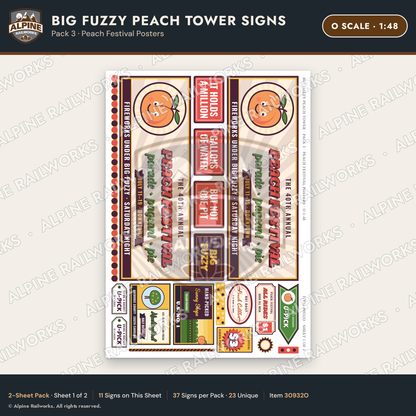 Alpine Railworks 30932O O Scale Roadside Signs - Peach Water Tower