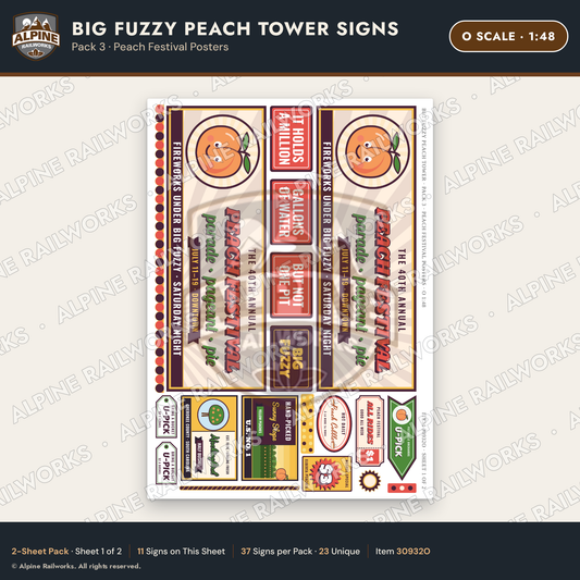Alpine Railworks 30932O O Scale Roadside Signs - Peach Water Tower