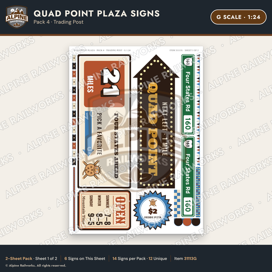 Alpine Railworks 31113G G Scale Roadside Signs - Four Corners