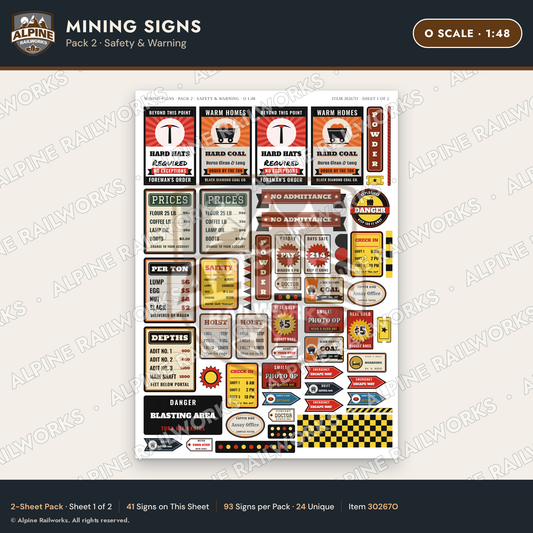 Alpine Railworks 30267O O Scale Mining Signs - Safety & Warning