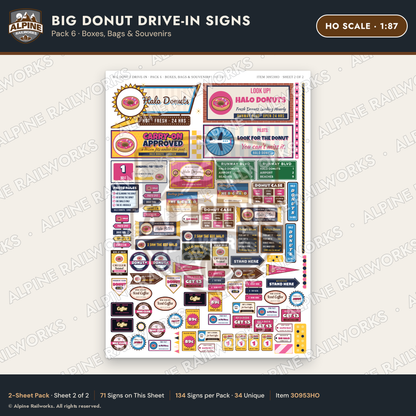 Alpine Railworks 30953HO HO Scale Roadside Signs - Giant Donut Shop