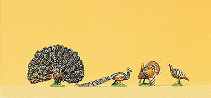 Preiser 10166 HO Scale Animals Turkeys & Peacocks pkg(4)