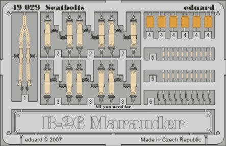 Eduard 49029 1/48 Aircraft- B26 Marauder Seatbelts for RMX (Painted)