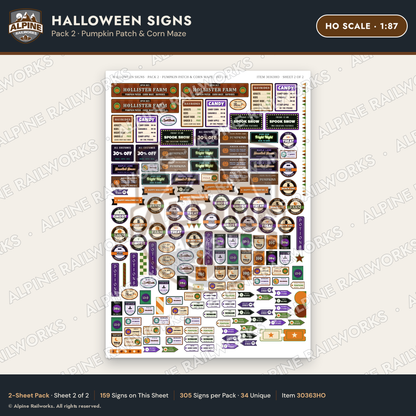 Alpine Railworks 30363HO HO Scale Halloween Signs - Pumpkin Patch