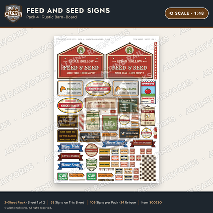 Alpine Railworks 30023O O Scale Feed and Seed Signs