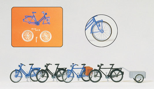 Preiser 17161 HO Scale Bicycles with Trailer 4-Piece Kit