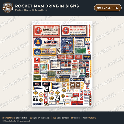 Alpine Railworks 30963HO HO Scale Roadside Signs - Spaceman Drive-In