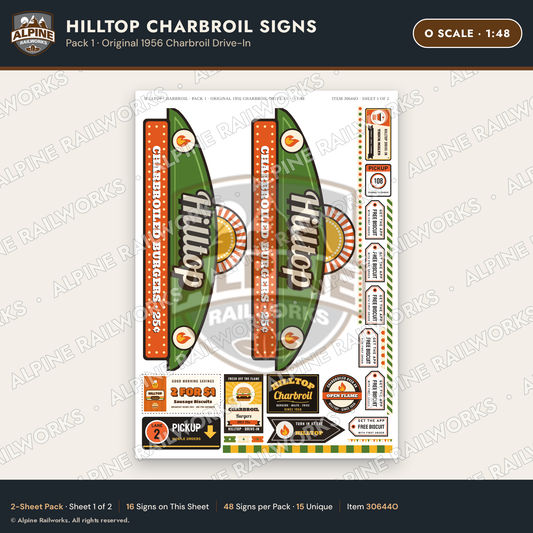 Alpine Railworks 30644O O Scale Fast Food Signs - Charbroiled Burgers