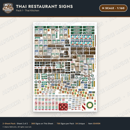Alpine Railworks 30410N N Scale Thai Restaurant Signs - Thai Kitchen