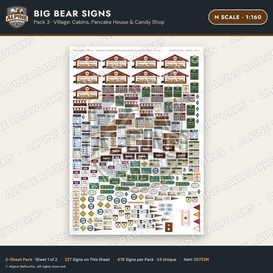Alpine Railworks 30732N N Scale Tourist Signs - Big Bear Lake - Cabins