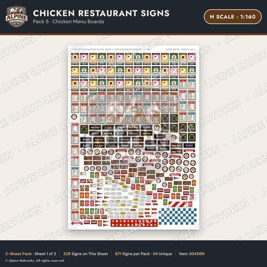 Alpine Railworks 30456N N Scale Chicken Restaurant Signs