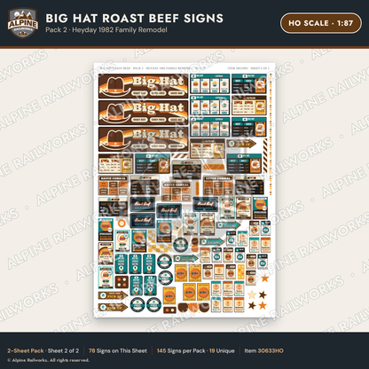 Alpine Railworks 30633HO HO Scale Fast Food Signs - Western Roast Beef