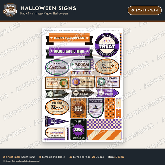 Alpine Railworks 30362G G Scale Halloween Signs - Paper Halloween