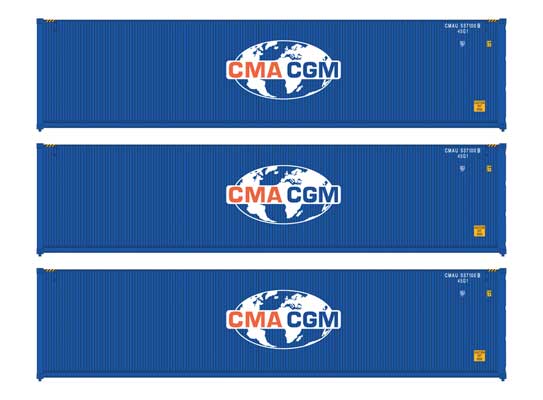 Walthers Scenemaster 18251 HO Scale 40' Fully Corrugated Container - 3pk CMA CGM