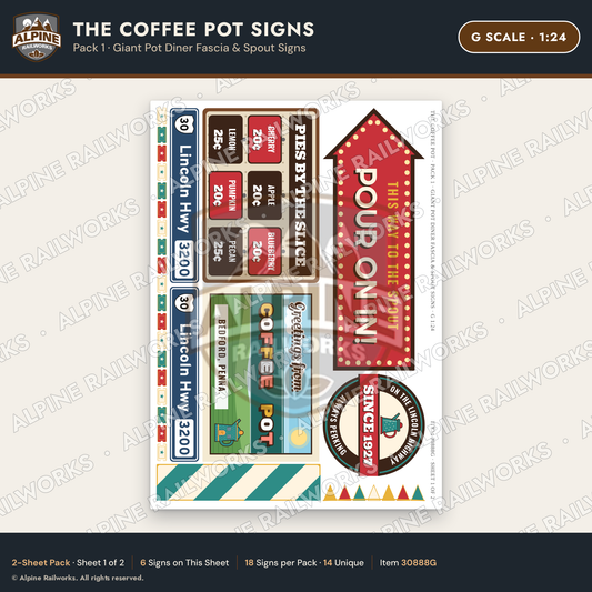 Alpine Railworks 30888G G Scale Roadside Signs - Coffee Pot Diner